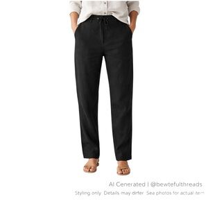 Dolcezza XL Black Linen Pants Drawstring Straight Leg Minimal